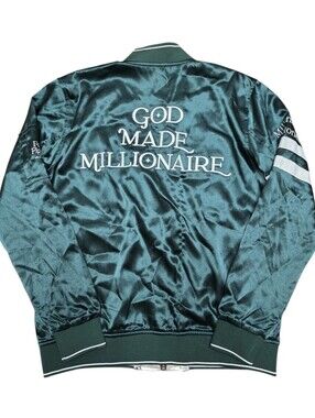 Faith Figures " God Made Millionaire" Geen & Gold Reversible Satin Jacket Sz L